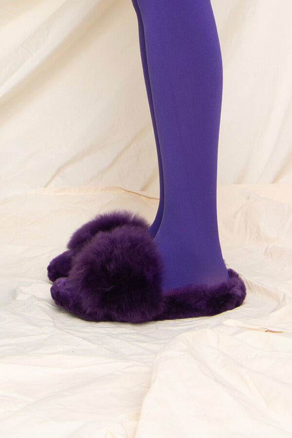 Pompones - Purple Alpaca Fur Slippers