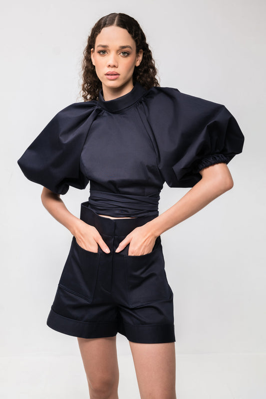 Elara - Navy Crop Top