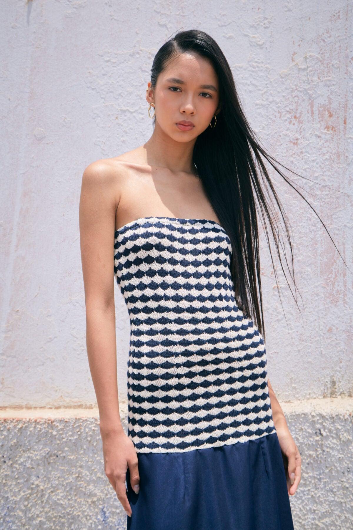 Conchita - Navy and White Knitted Dress