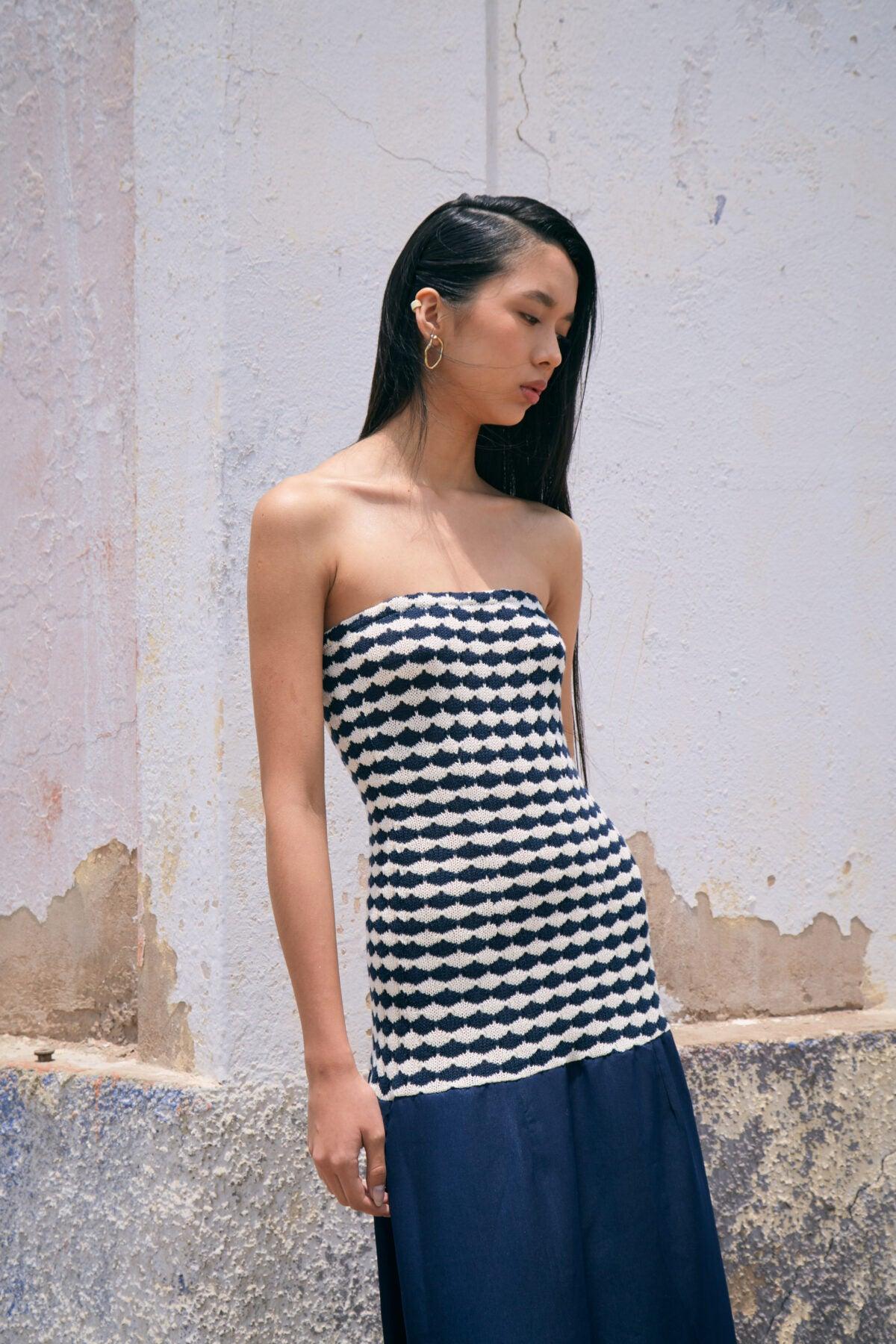 Conchita - Navy and White Knitted Dress