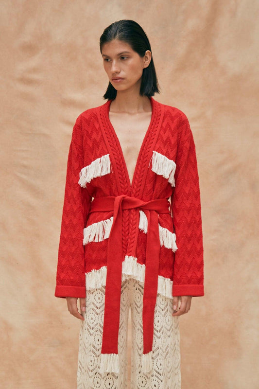 Nazca - Red Belted Cardigan