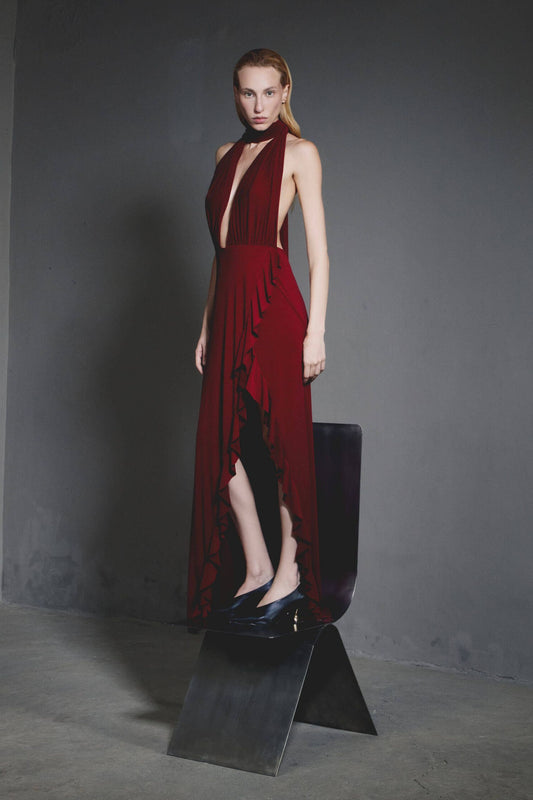 Santorini - Burgundy Halter Dress