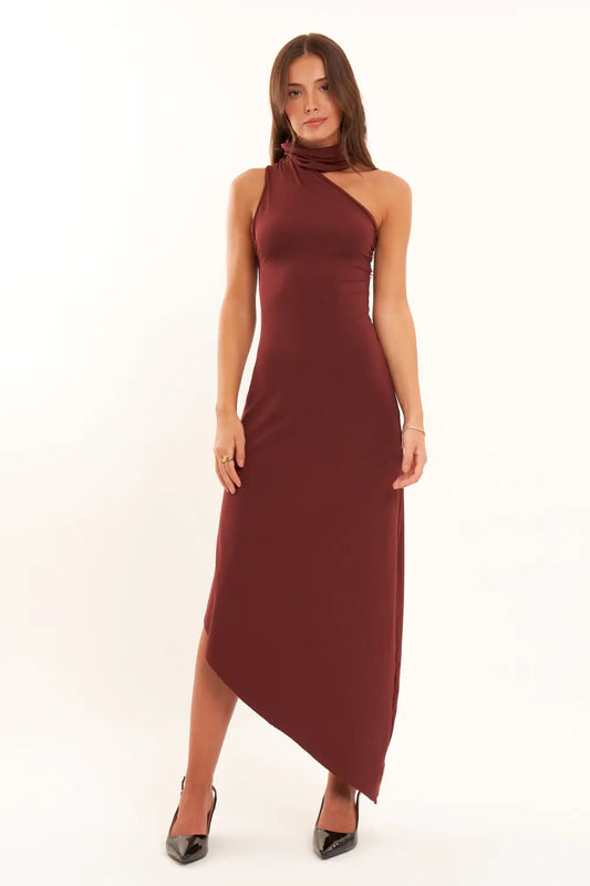 Mia - Brown Asymmetric Dress